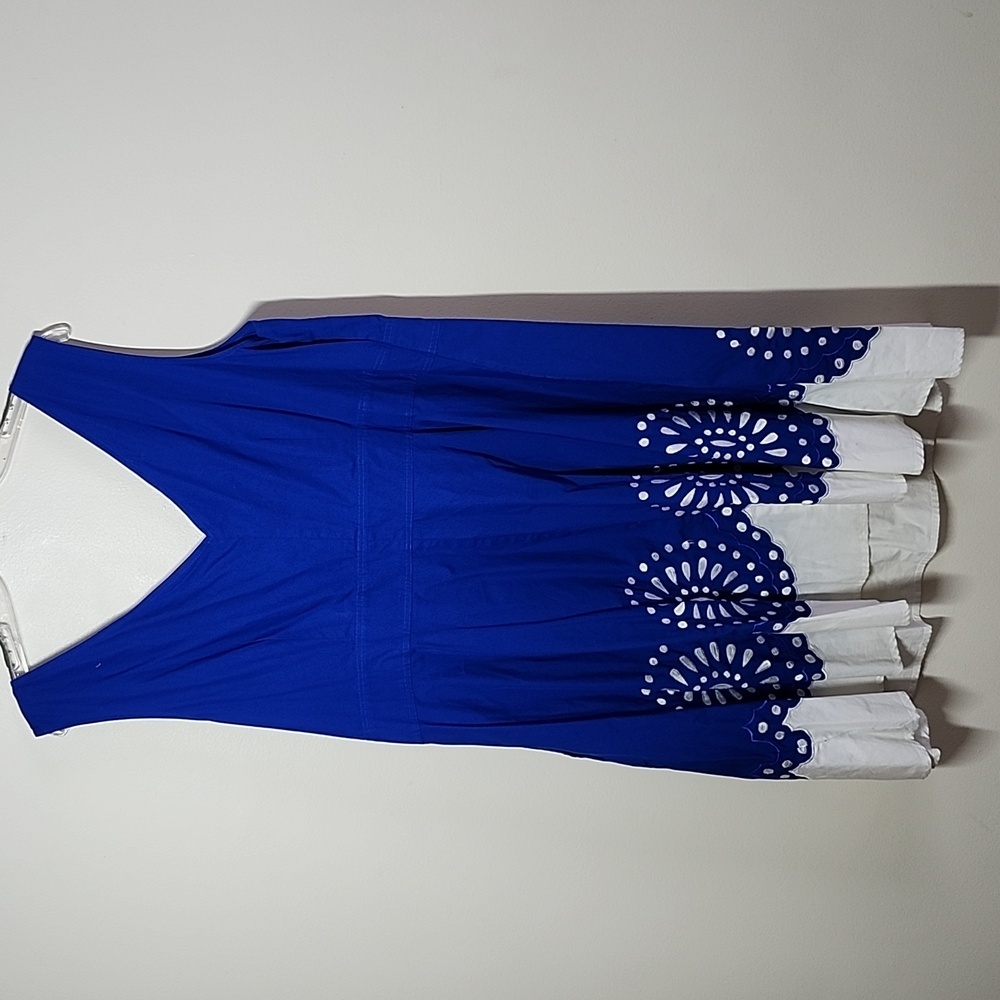 Eshakti Cotton Blue and White Sleeveless Dress Wedding Guest 2X 3X - Picture 7 of 9